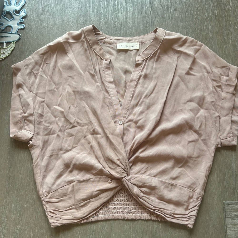 South Moon Under Pink Crop Blouse with Tie Front